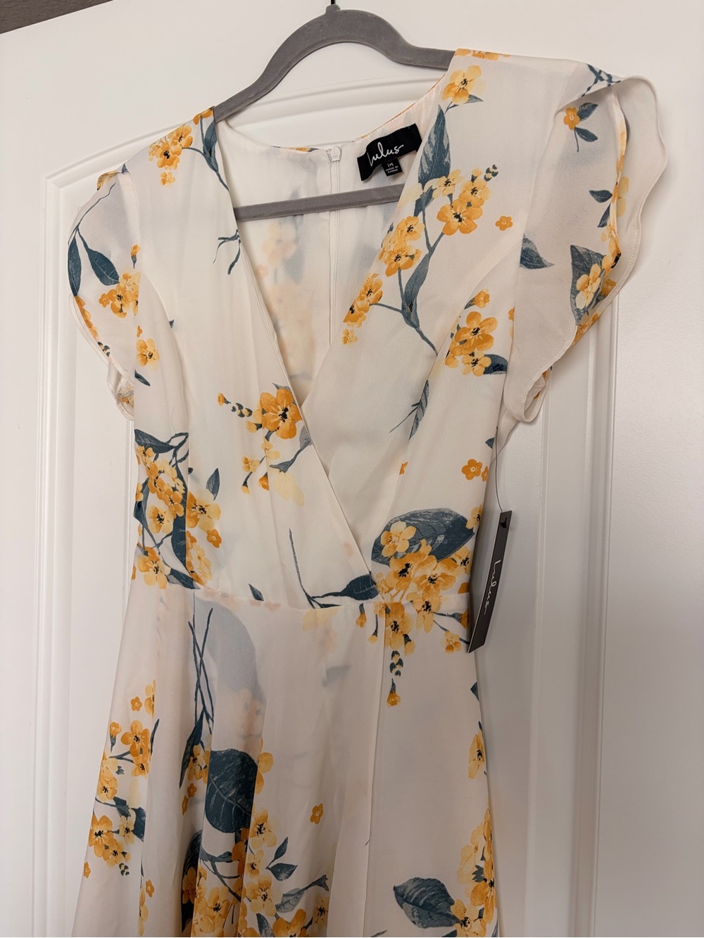 Lulu's White Wrap High-Low Dress with Yellow Floral - Picture 3 of 3